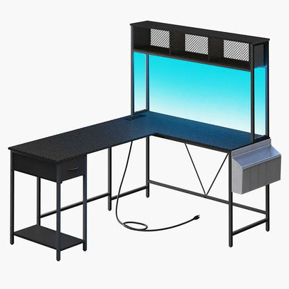 Yoobure L-shape computer desk with high shelf