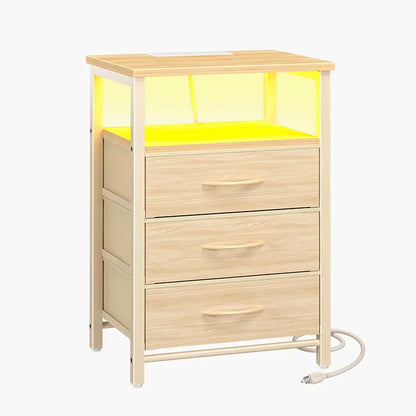 Yoobure 3-drawer nightstand with LED and charging port