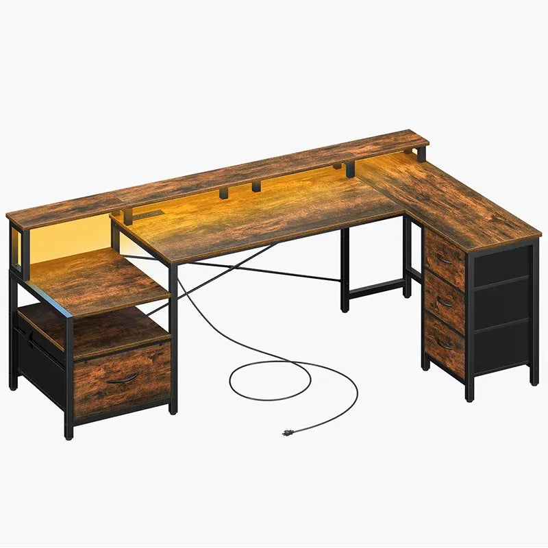 Yoobure 75-inch reversible computer desk with storage compartment and stand