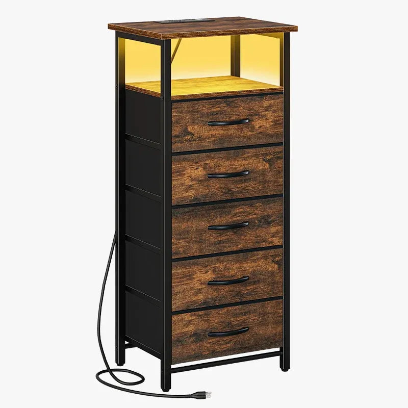 Yoobure 5-drawer nightstand with charging port and LED light settings